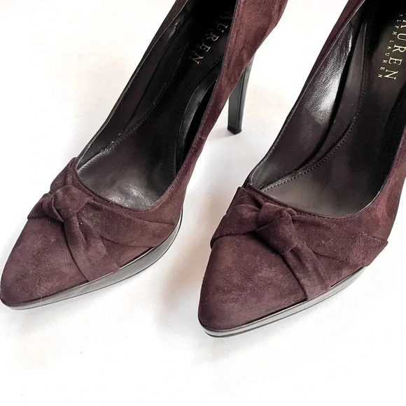 Lauren Ralph Lauren Chocolate Brown Suede Platform Pumps High Heels Size 7.5 - Picture 3 of 15